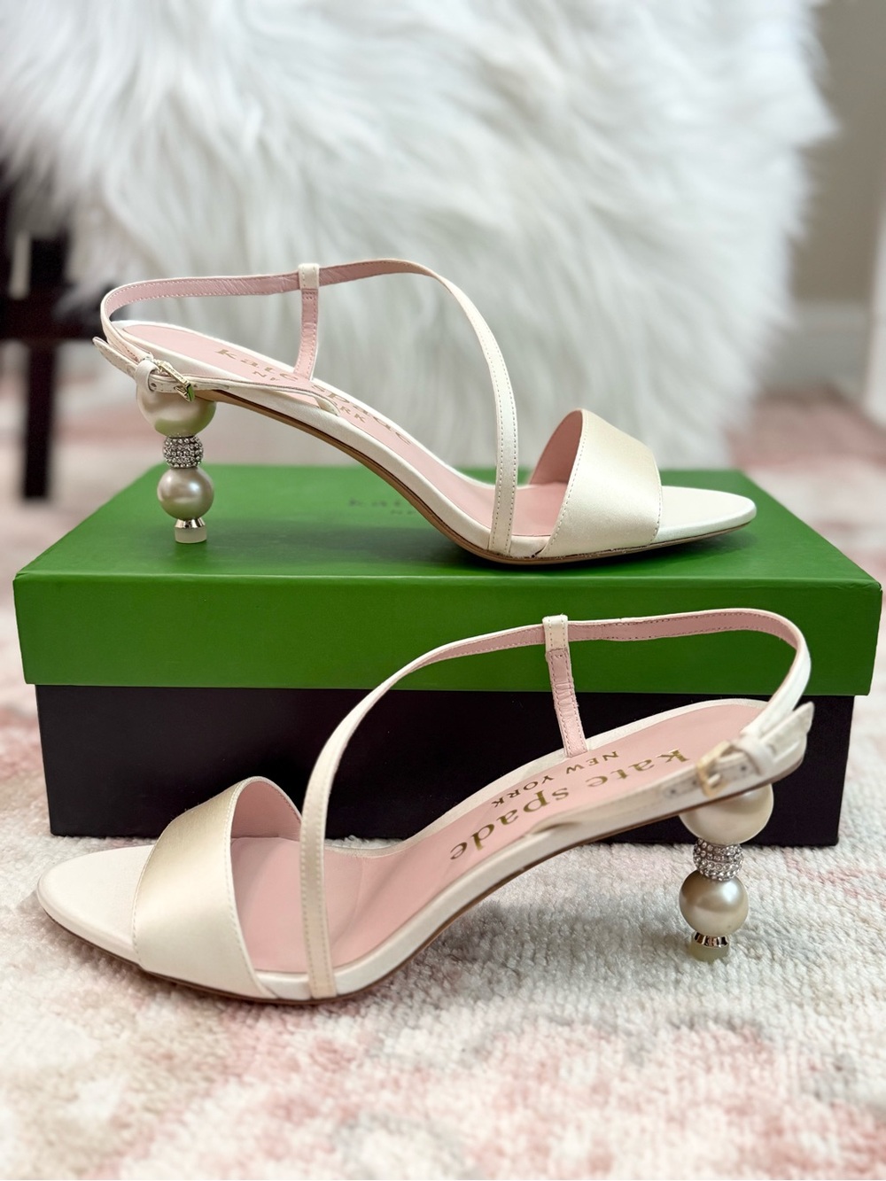 kate spade Ivory Pearl-Embellished Slingback Heels